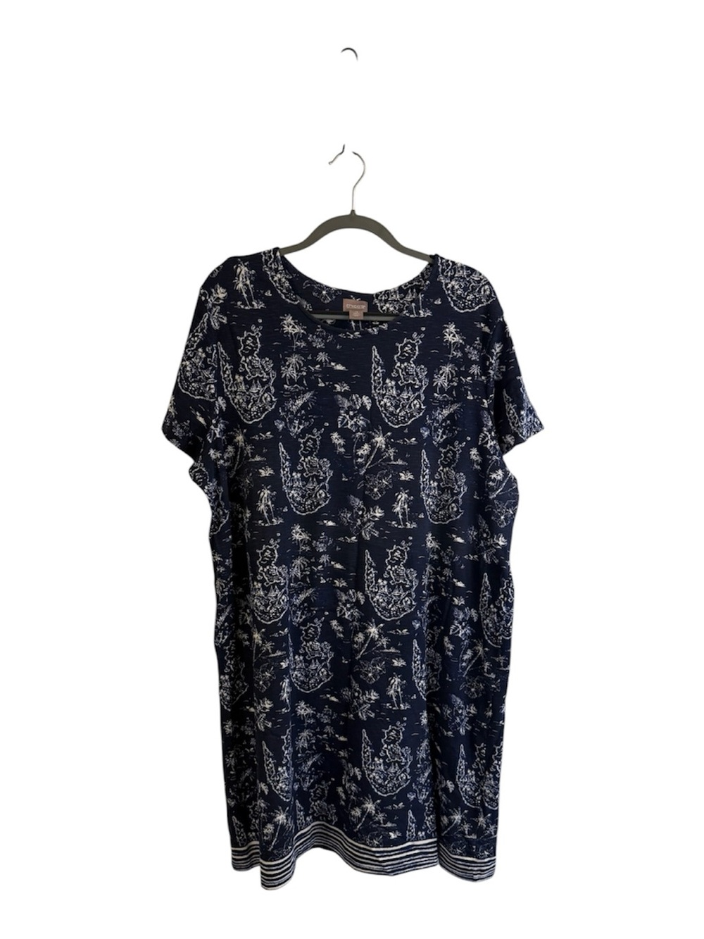 Chico's Navy & White Toile Short-Sleeve Tunic